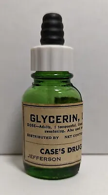 Vintage Medicine Green Bottle With Dropper And Paper Label. Cases Drug Store • $7.99