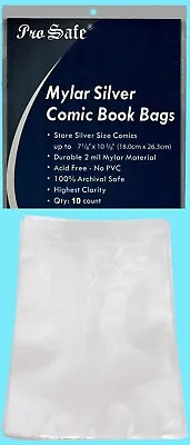 10 PRO SAFE SILVER MYLAR 2 MIL COMIC BOOK BAGS Clear Archival Storage Acid Free • $9.89