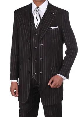  Men's Boss Classic PinStriped Suit With Vest  Stripe Stitching    M5903v • $97.95