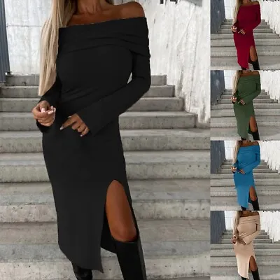 Army Green Off Shoulder Dress Slim Fit Solid Dress For Women In Autumn Winter • £27.34