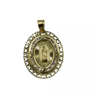 Virgen De Guadalupe Oval CZ Pendant 14k Yellow Gold Pendant - Mexico Charm • $129.95