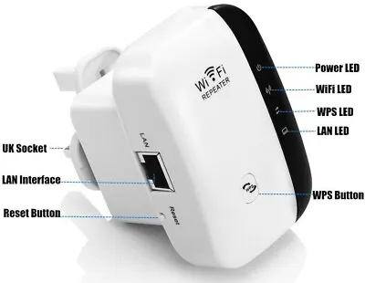 WiFi Signal Extender Range Repeater Booster 300Mbps Internet Amplifier UK Plug • £12.99