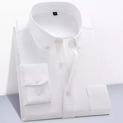 Men Long Sleeve Casual Work Shirt Cotton Oxford Collar Formal Button Down Shirts • £11.85