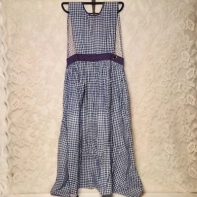 Pinafore Wrap Full Length Bib Apron With Ties Vintage Blue White Gingham • $40