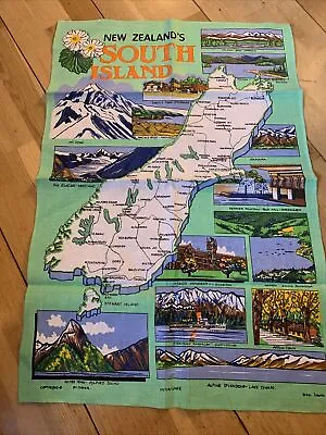 £5.99 • Buy A Vintage Tea Towel Linen South Island New Zealand Map Retro Kiwiana Landmarks