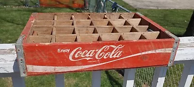 Vintage Enjoy COCA-COLA Wood Divided 24 Bottle Crate Red Coke Wooden Carrier • $13.97