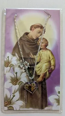 St Anthony Medal Necklace Saint Of Miracle Charm Religious Heart Prayer Pendant • $14.95