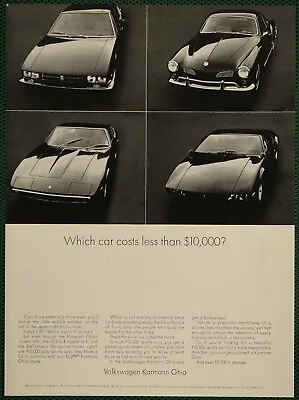 VW Volkswagen Karmann Ghia Sports Car Turin Italy Design Vintage Print Ad 1968 • $9.95