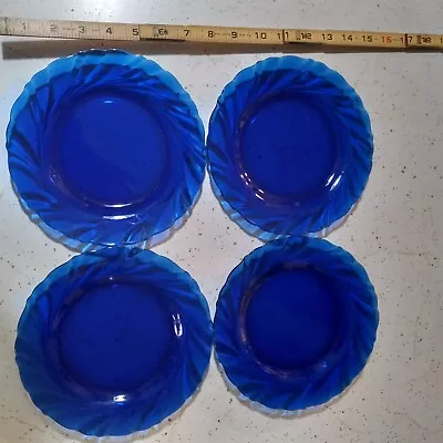 Nice Set Of 4  7 1/2    Vereco Duralex Cobalt Blue Salad Plates By France Wow • $18
