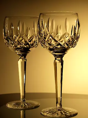 Waterford Crystal Lismore Hock Wine Glasses Set Of 2 Vintage Mint Signed • £69