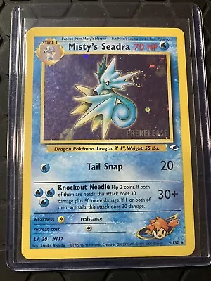 Pokémon Card Misty's Seadra PRERELEASE Gym Heroes Holo Rare 9/132 WOTC LP • $8