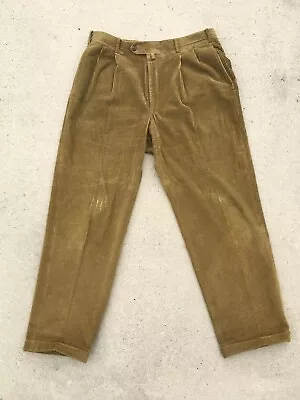 Vintage 90s Tommy Hilfiger Corduroy Pants Mens Brown Pleated Baggy Cuffed Grunge • $33