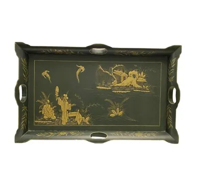 Vintage Maitland Smith Green Tray Cocktail Table Hand Painted With Gold Etching • $799.97