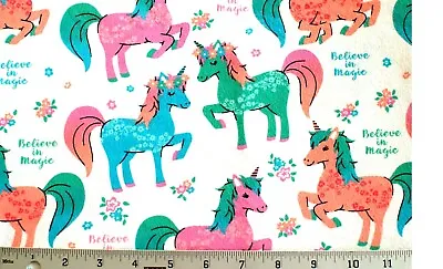 Bty*face Masks*unicorns  Believe In Magic  100% Cotton Flannel Fabric 42x36 • £16.38