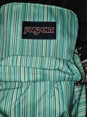 Nwt Jansport Superbreak Backpack Green Black White Stripe Free Us S&h • £57.86