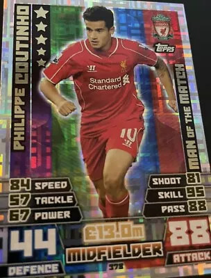 COUTINHO Man Of The Match Attax 2014-2015 Premier League 14/15 LIVERPOOL #378 • £1.50