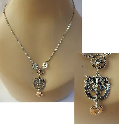 $16.99 • Buy Steampunk Dragonfly Necklace Jewelry Handmade NEW Silver Cosplay Gears 