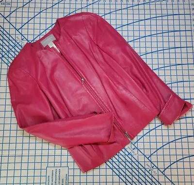 Liz Claiborne Leather Jacket Size 8 Pink Moto Full Zip  • $59.99