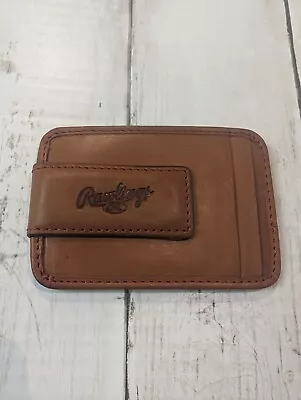 Rawlings Leather Wallet Baseball Stitch Wallet Tan Magnetic Money Clip Slim • $15