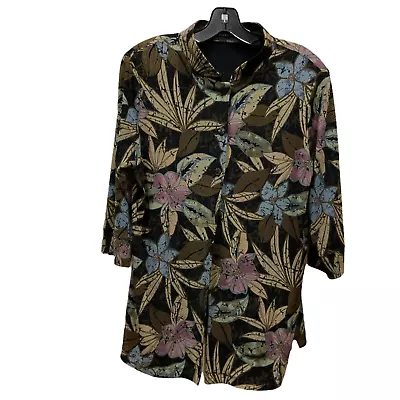 New Vikki Vi Women's Black  Jacket Tunic Long Cardigan Floral Tropical Print M • $38.42