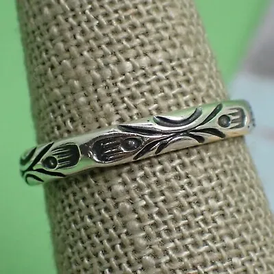 Size 7 Tribal Patterned Stamped Lines Stack Band Vintage Sterling Silver Ring 2g • $25