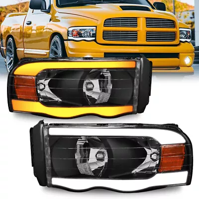 Pair Headlights LED Tube Black Housing For 2002-2005 Dodge Ram 1500 2500 3500 • $172.98