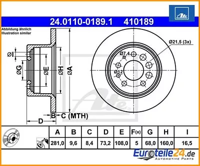 2 Pcs Brake Disc ATE 24.0110-0189.1 For Volvo 240 740 940 • $102.67