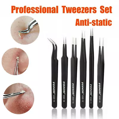 6 PACK Stainless Steel Tweezers Long Set Craft Model Making Tools Household DIY  • £4.99