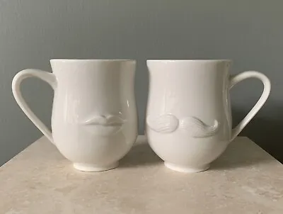 $44.95 • Buy TWO Jonathan Adler Mustache/Lip MR MRS MUSE MUGS Cups Sculptured White Porcelain