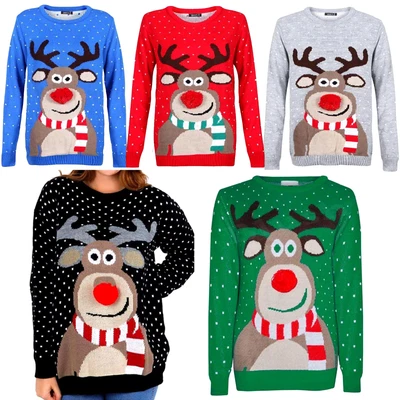 $17.15 • Buy Women's Ladies Christmas Knitted Pom Pom Nose XMAS Jumper Sweatshirt Pullover