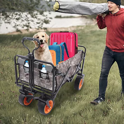 Collapsible All Terrain Outdoor Beach Utility Wagon Cart With Two Brakes 220lbs  • $64.86
