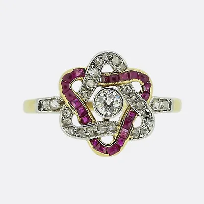 Art Deco Ruby And Diamond Star Ring - 18ct Yellow Gold & Platinum • £3250