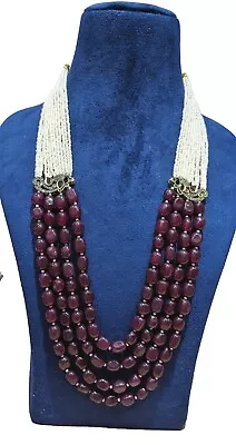 Four Layers Gemstone Beads Necklace/Handmade Indian Necklace/Wedding Mala Gifts • $19.20