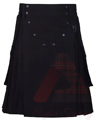 Scottish Handmade Phantom Utility Kilt Black Tactical Custom Made Kilt For Men's • $121.81