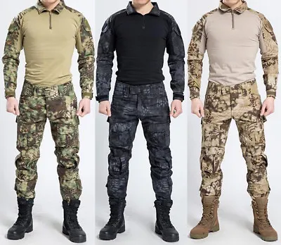 Men Tactical Combat Uniform Set TOPS+PANTS Military Elbow Knee Pads Long Sleeve • $54.90