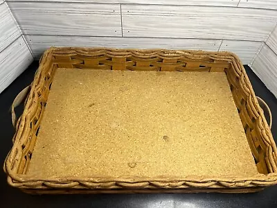 Vintage Pyrex #233 Wooden Wicker Serving Tray W/ Leather Handles 10 X 15  • $9.99