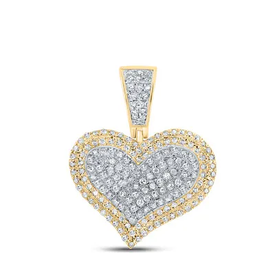 10K Yellow Gold Mens Round Diamond Heart Charm Pendant 1/2 Cttw • $575.78