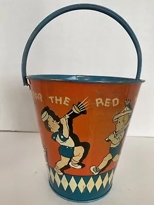 Vintage T Cohn Tin Litho Large Sand Pail  Three Cheers For The Red White & Blue  • $89.95