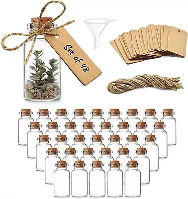 £14.99 • Buy Mini Small 25ml Clear Glass Bottles Wedding Favours Decoration Cork Stopper Jars