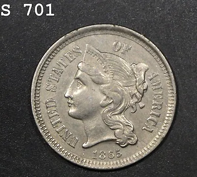 $89.95 • Buy 1865 Three-Cent Piece (Nickel)  AU  *Free S/H After 1st Item*