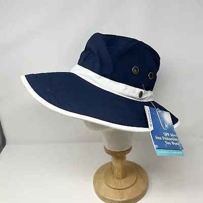 NWT Coolibar UPF 50+ Men's Women's Matchplay Golf Hat Navy Blue White S/M • $32.99