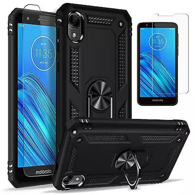 For Motorola Moto E6 Case Metal Ring Kickstand Cover + Tempered Glass Protector • $7.99