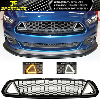 Fits 15-17 Ford Mustang Front Hood Upper Grille LED Lights IKON Style Unpainted • $125.11