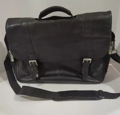 KENNETH COLE REACTION BLACK LEATHER BRIEFCASE LUGGAGE LAPTOP CASE Messenger Bag • $20.95