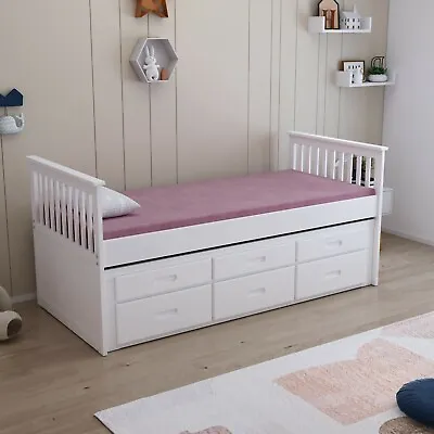 White 3ft Single Captain Cabin Guest Trundle Bed Frame 3 Drawers Storage Painted • £359
