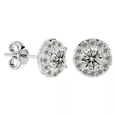 1 Carat Halo White Diamond Stud Earrings In 14 Karat White Gold Retail $3000 • $699