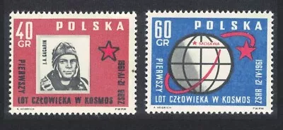 SALE Poland Space Yuri Gagarin World's First Manned Flight 2v 1961 MNH • £0.79