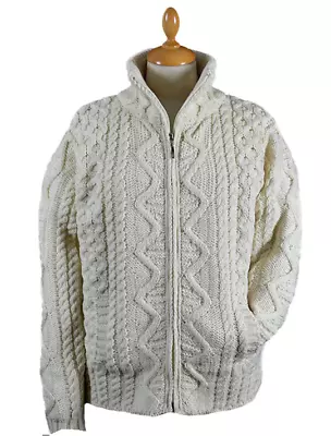 Aran Mor Ireland Womens Hand Knit Full Zipper Cardigan Cream Large NWT AC11-10 • $65.02