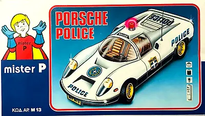 VINTAGE MISTER P No. M13 PORSCHE POLICE CAR BATTERY OPERATED GREEK NEW IN BOX • $150