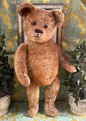 24” GORGEOUS EARLY AMERICAN ANTIQUE 1910s MOHAIR TEDDY BEAR WITH PATCH NOSE • $595